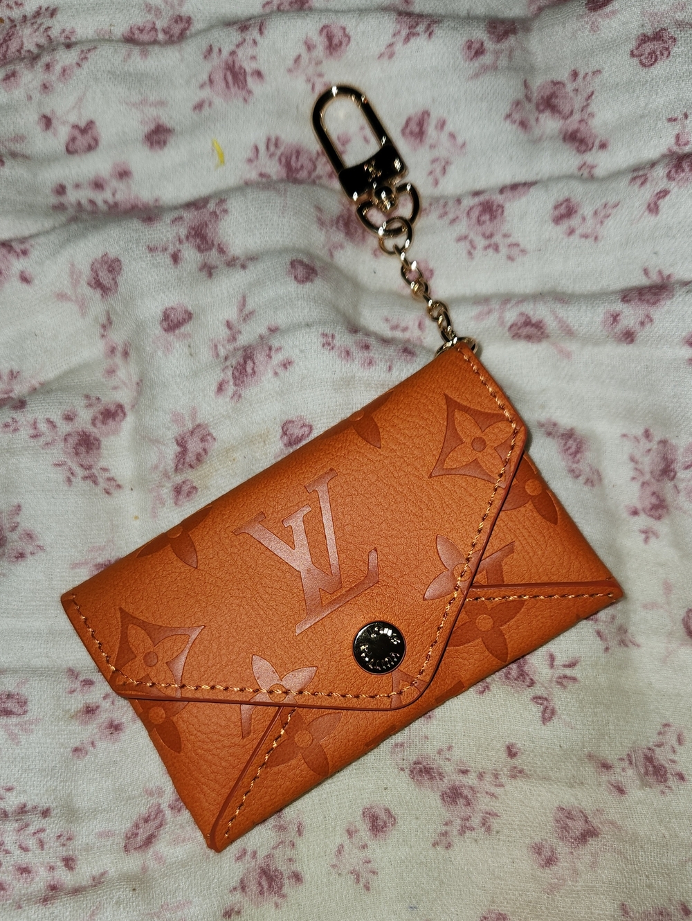 Orange Monogram Envelope Card Case Keychain